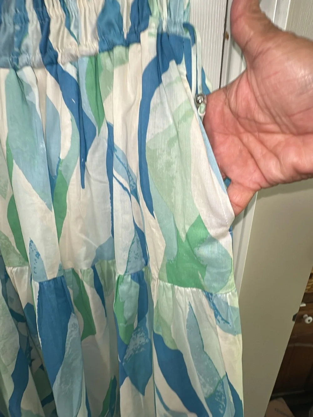 Elan Blue & Green Watercolor Stripe Maxi Skirt (mix33) - Picture 4 of 9